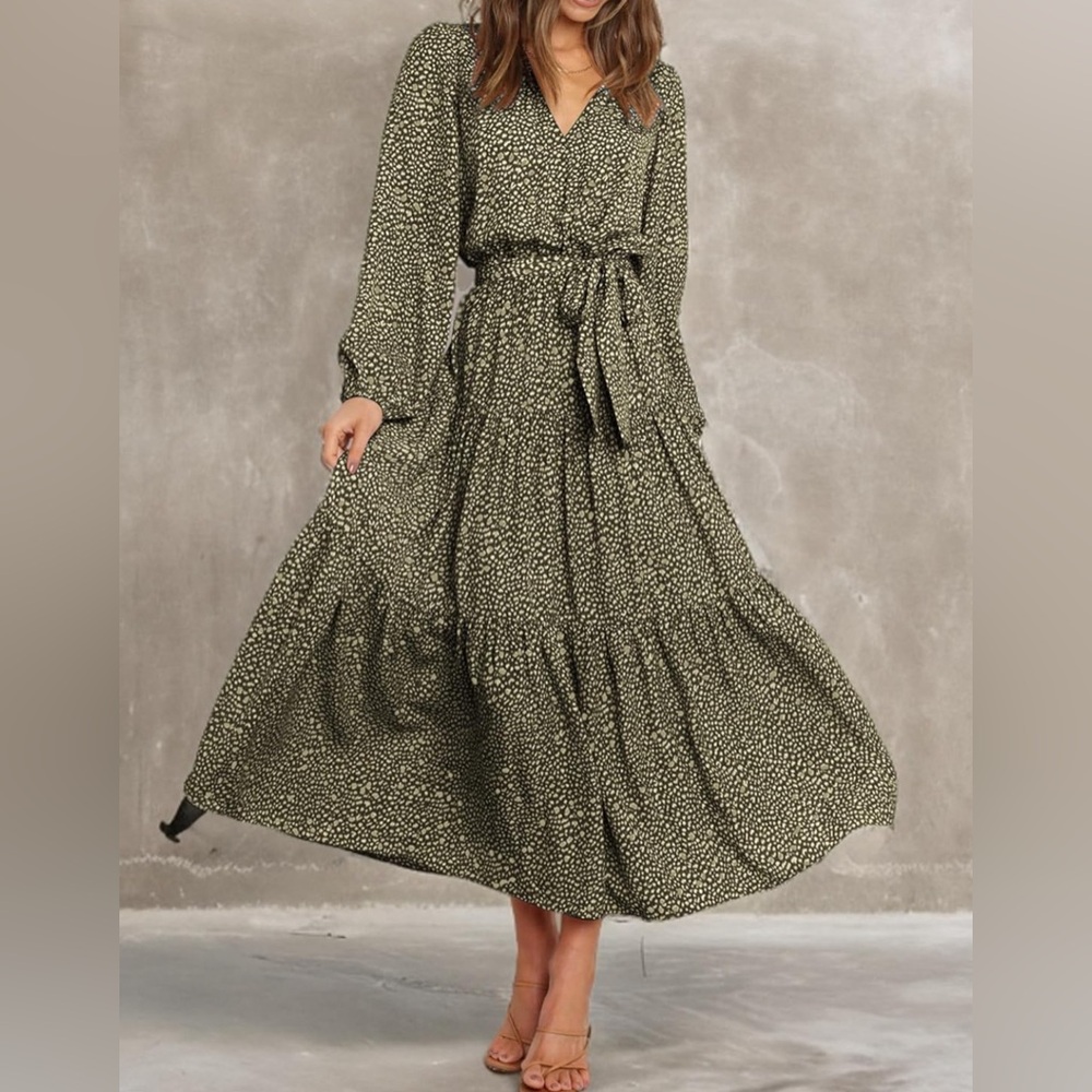 Olive green maxi dress! Long sleeve.